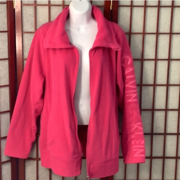 CALVIN KLEIN Performance Fleece 1X Zip Up Coat Pink Jacket Plus Size Logo Sleeve - Picture 2 of 7